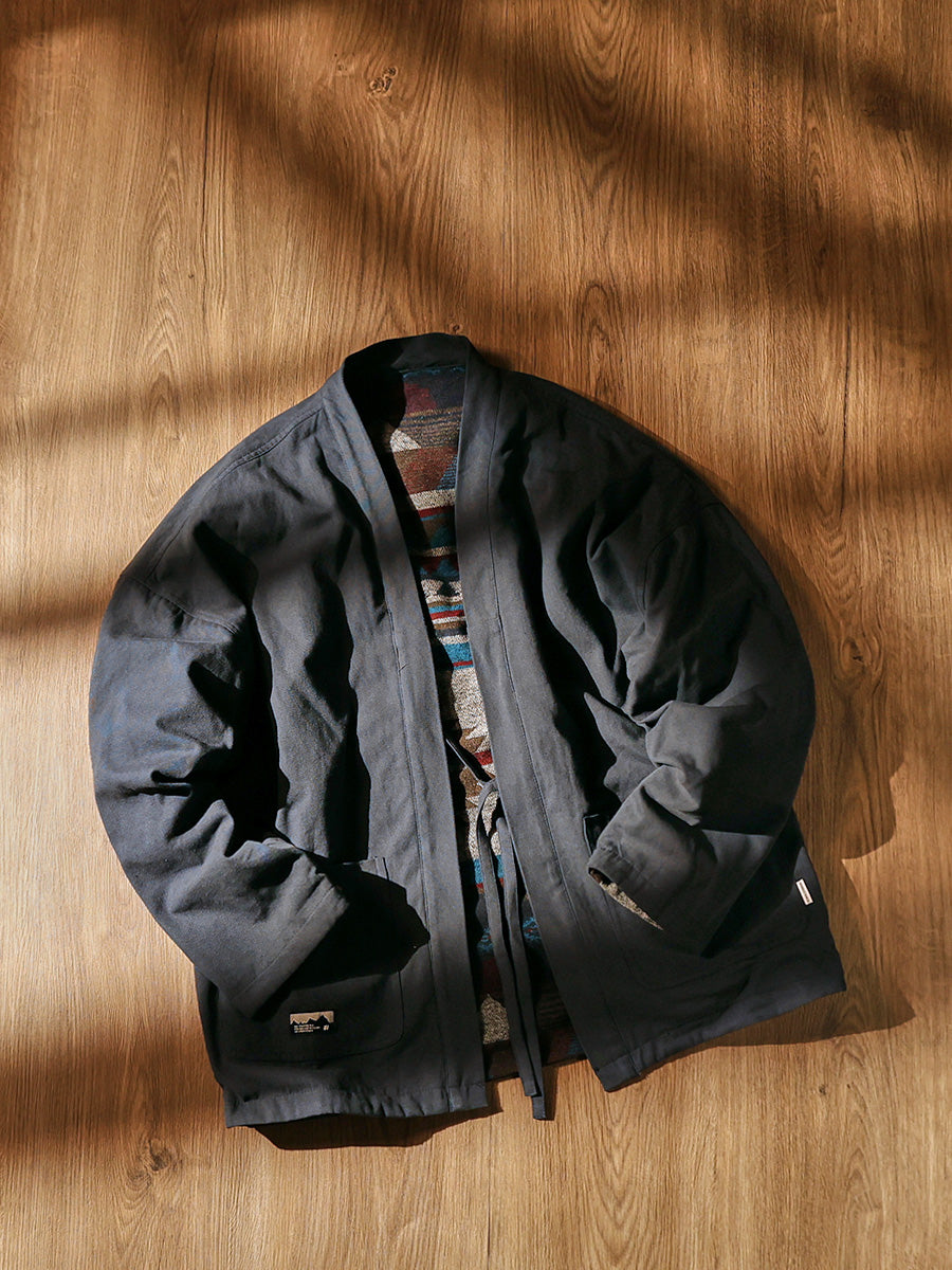 Men's Japanese Retro Reversible Cotton Robe Cardigan