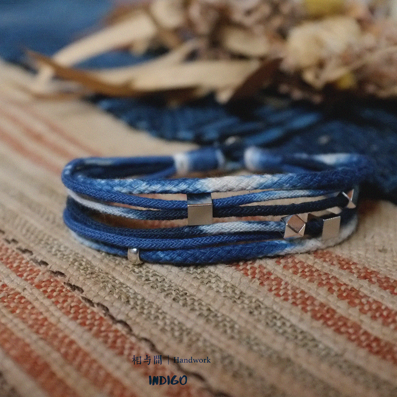 Original Design Multi-layer Blue Dyed Cotton Linen Bracelet 925 Silver Niche Tie-dye Intangible Cultural Heritage Handmade Couple Bracelet