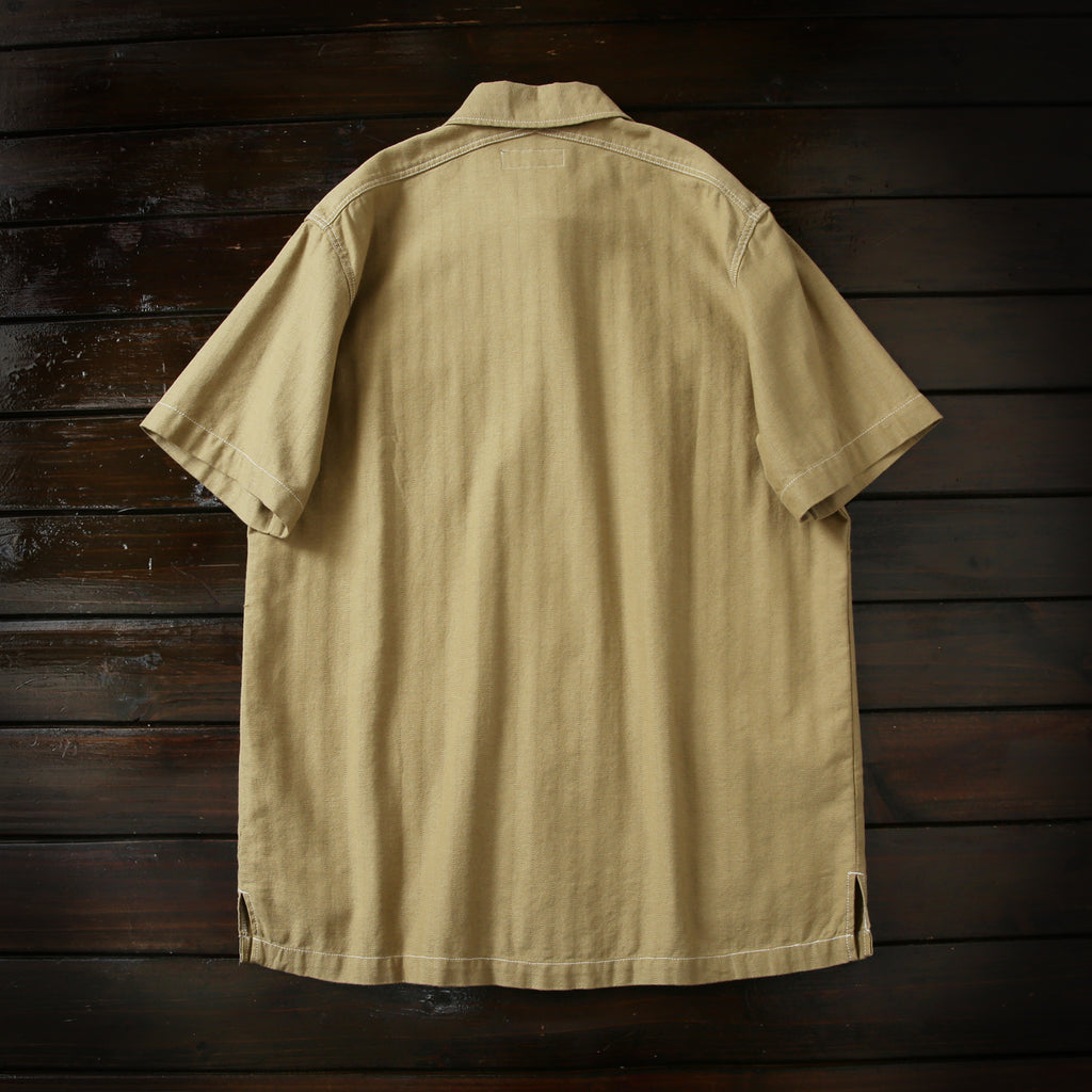 100% Cotton Herringbone Summer Men's Loose Casual Short Sleeve Work Shirt Top