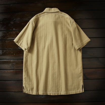 100% Cotton Herringbone Summer Men's Loose Casual Short Sleeve Work Shirt Top