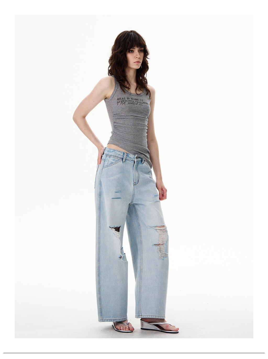 American Style Distressed Light Blue Jeans Trendy Brand Men's Cool Street Style High-End Pants