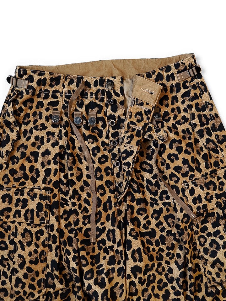 25AW Japanese Retro Casual Leopard Print Cargo Paratrooper Pants Casual Long Pants