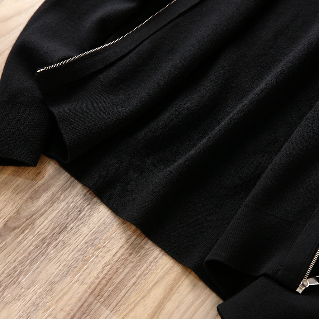 Italian Superfine Golden Wool Stand-Collar Knit – Heavyweight Cardigan Jacket for Autumn/Winter