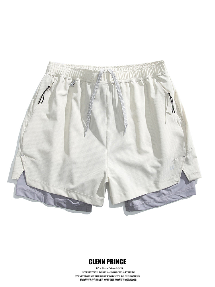 Summer Outdoor Fake Two-Piece Double-Layer Running Sports Shorts for Men Anti-Exposure Quick-Dry Cycling Training Shorts