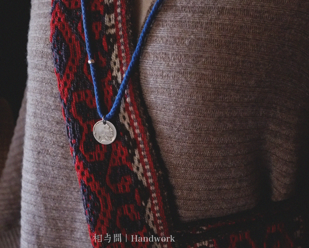 Original Indigo Dyed Indian Coin Woven Silver Bead Necklace Anchor Indigo Hand Rope