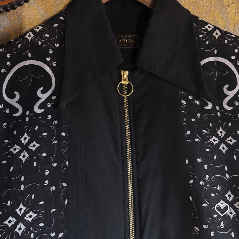 Japanese Style Casual Double Zipper Printed Short Sleeve Shirt Loose Fit Unisex