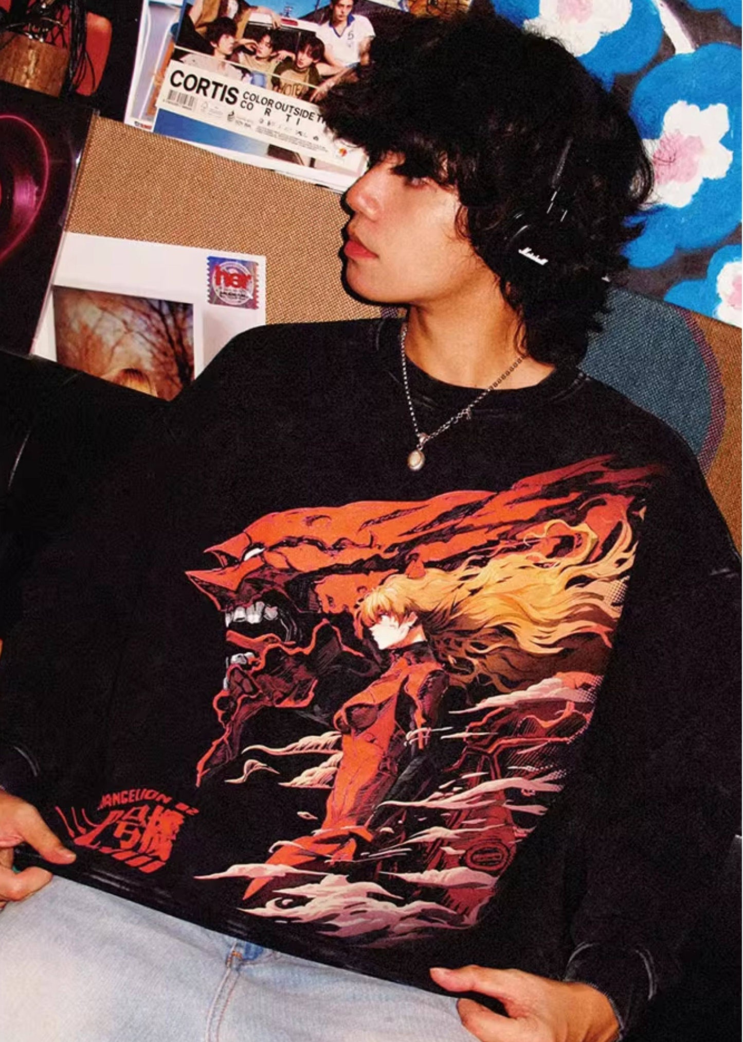 Evangelion Asuka Unit-02 Sweatshirt - Washed Vintage Cotton Crewneck (Unisex)