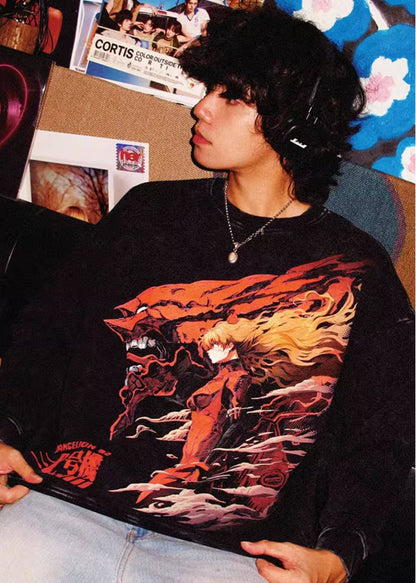 Evangelion Asuka Unit-02 Sweatshirt - Washed Vintage Cotton Crewneck (Unisex)