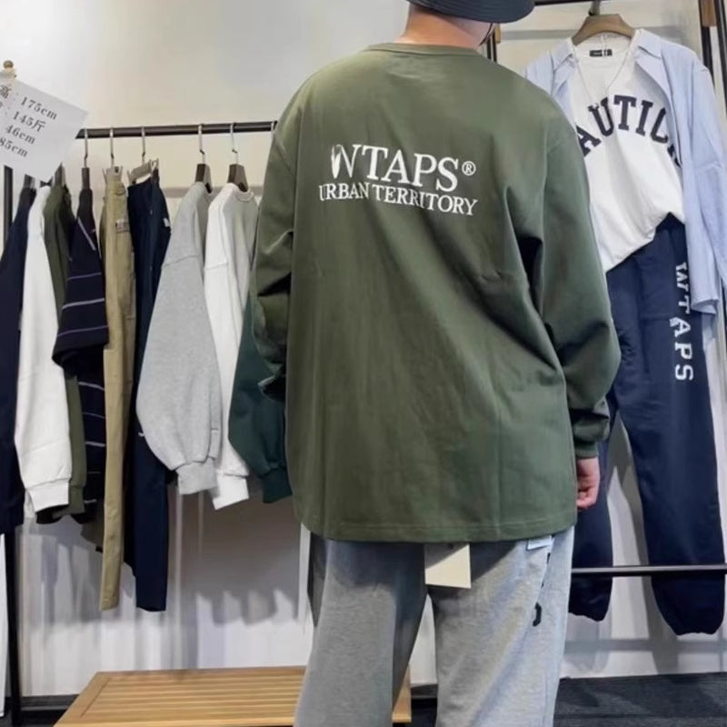 Japanese Style Heavy Cotton Crew Neck Long Sleeve T-Shirt 2023 New Base Shirt Letter