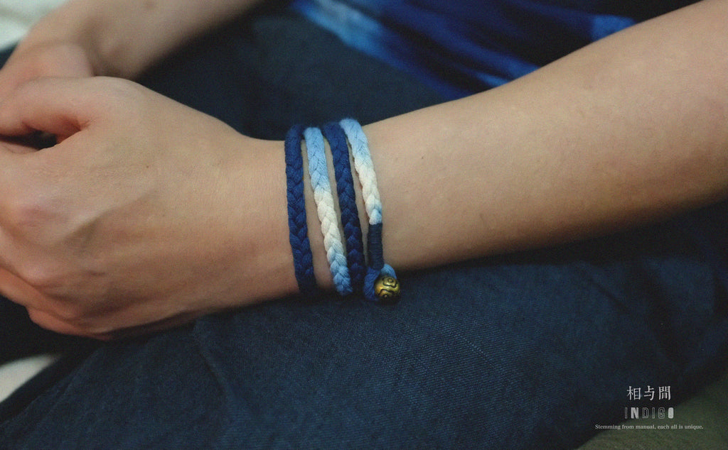 Original Blue Dyed Bracelet Chinese Retro INDIGO Tie-Dye Bracelet Multi-Turn Three-Strand Braided Couple Bracelet