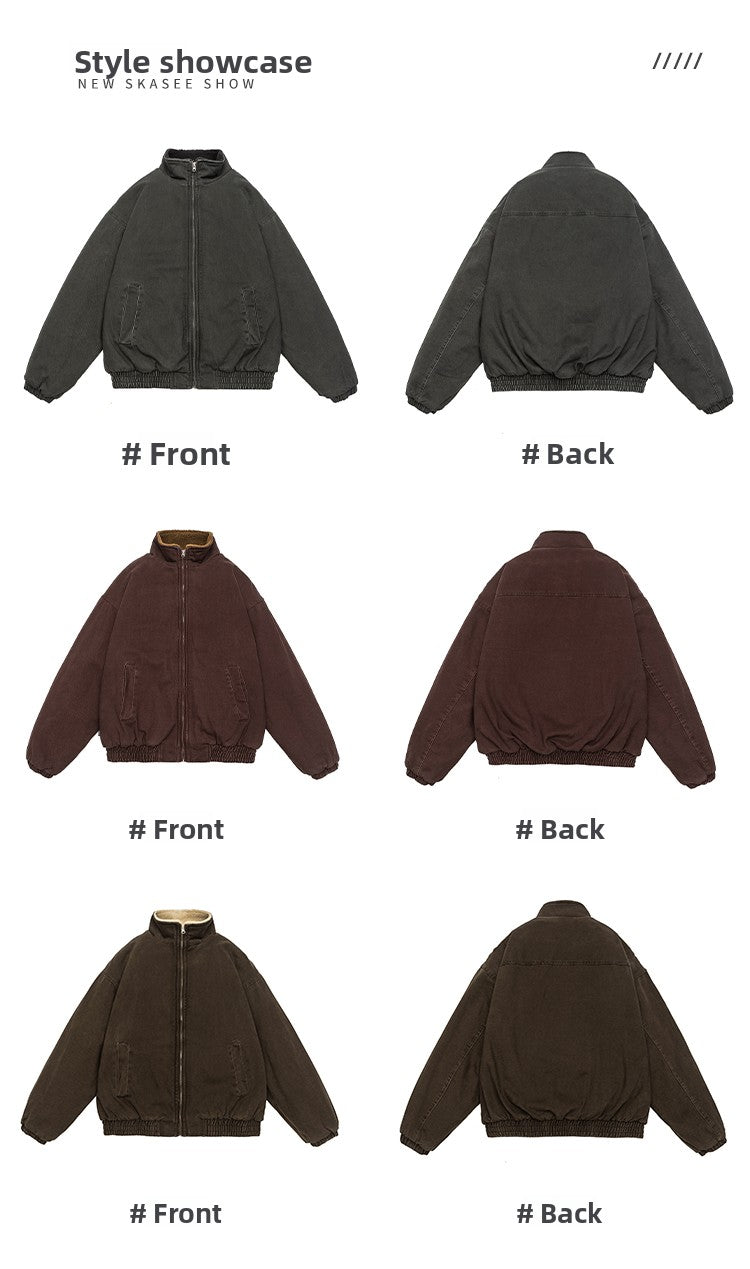 Japanese Retro Melad Stand Collar Lamb Wool Cotton Jacket for Men Winter Trendy Loose Couple Thickened Warm Cotton Coat Trendy