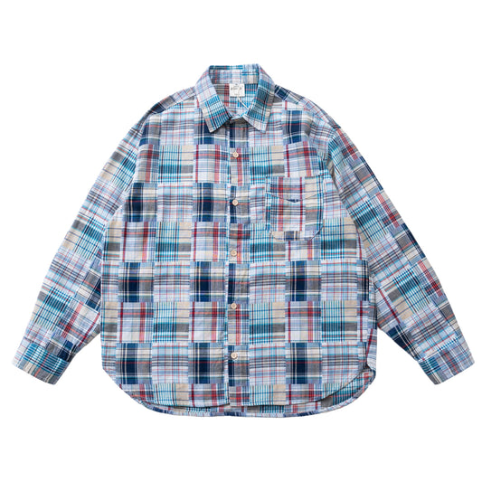 Baijia-Cloth Colorful Plaid Patchwork Shirt – Japanese Retro Loose Long Sleeve (Unisex)