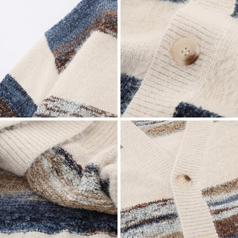 Retro Striped Cardigan Sweater – Simple Unisex Designer Knitwear
