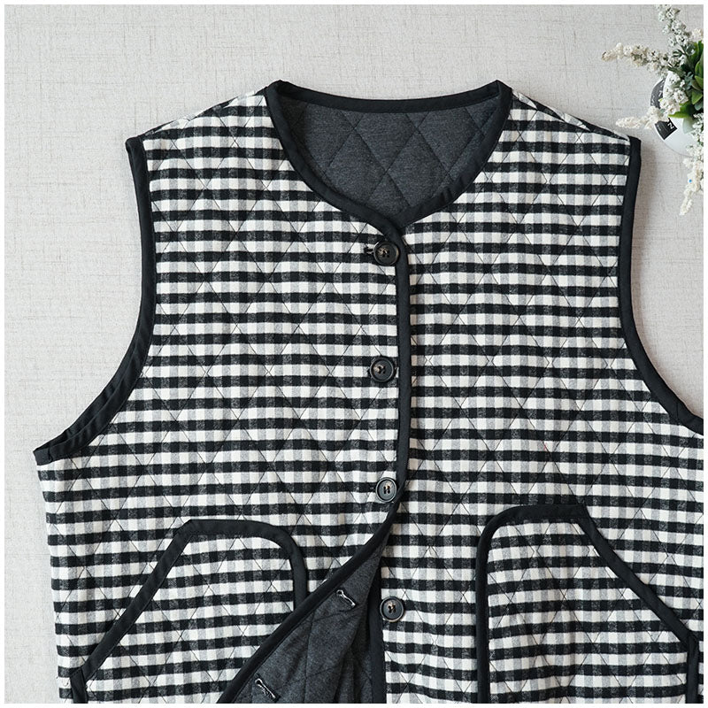 Quilted Cotton Padded Vest — Retro Single-Breasted Sleeveless Outerwear for Autumn/Winter