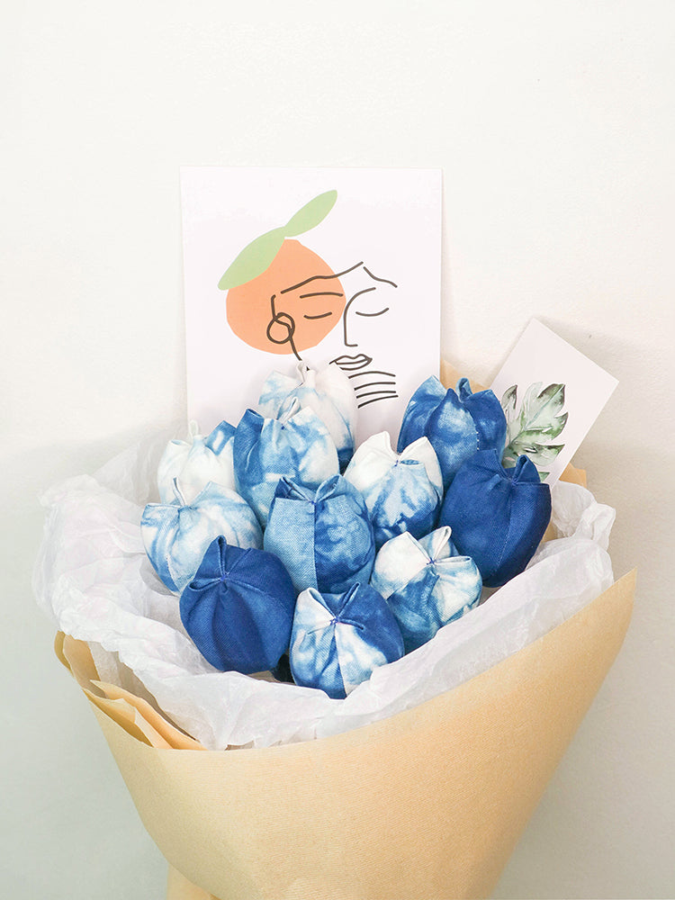 Tie-Dye Creative Gift Tulip Handmade DIY Fabric Artificial Flower Blue-Dye Environmental Creative Home Decor Homestay Soft Decoration Ornament