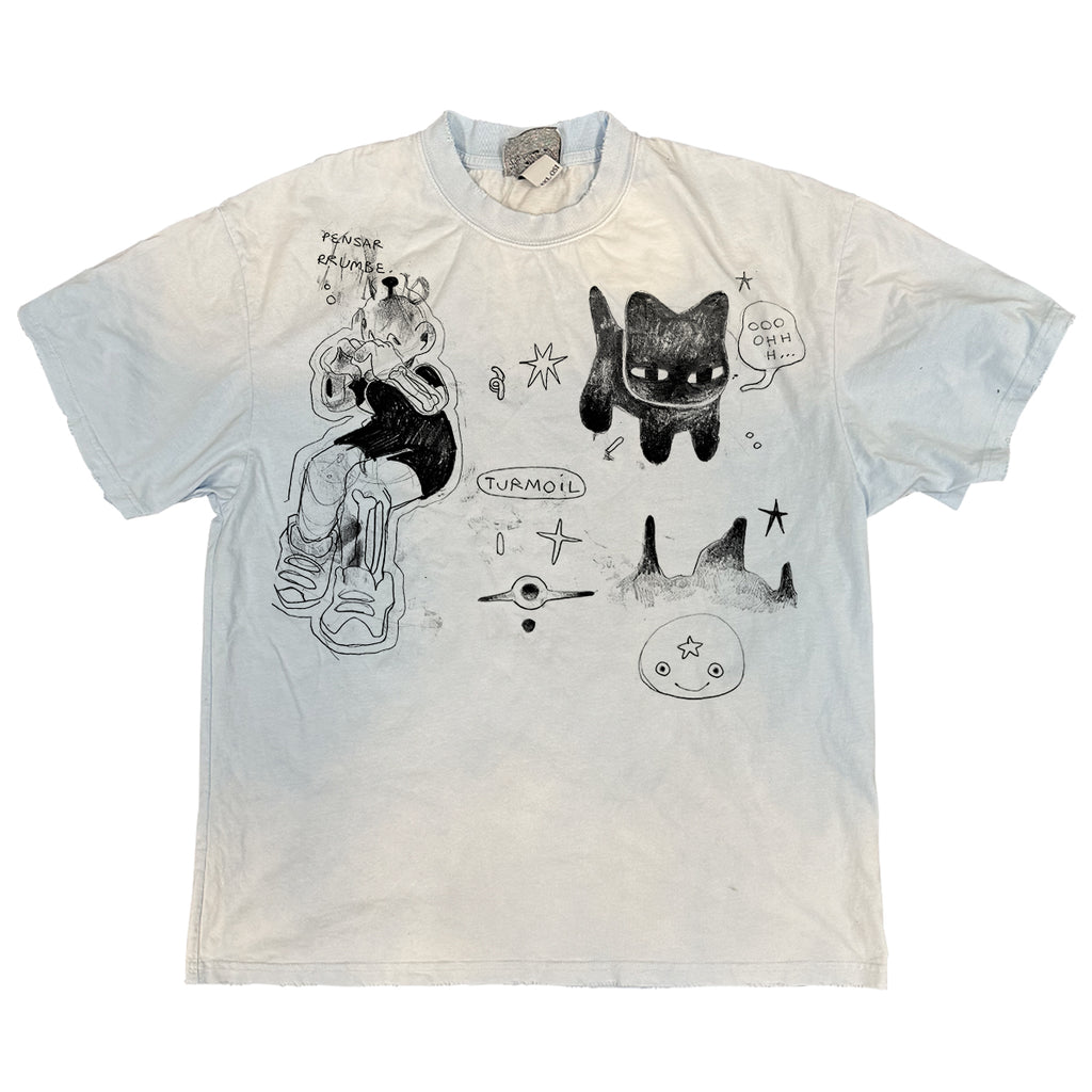 Graffiti Spray Paint Niche Rare Rebellious Kitten Tie-Dye Short Sleeve Unisex Student T-Shirt