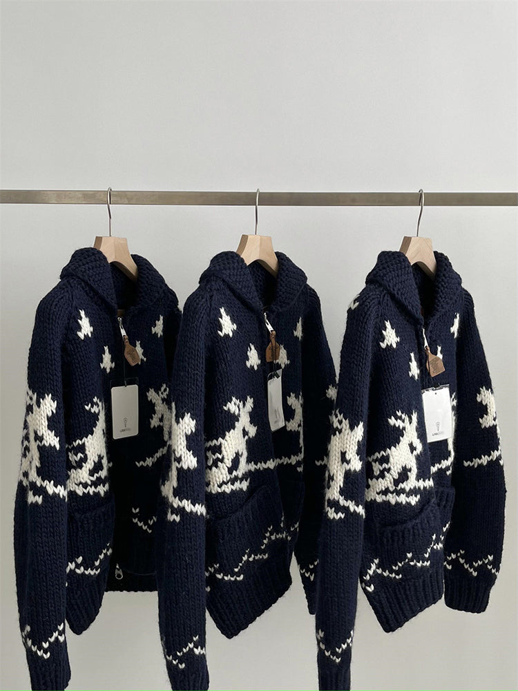 Handmade Wool Zipper Knit Sweater Coat