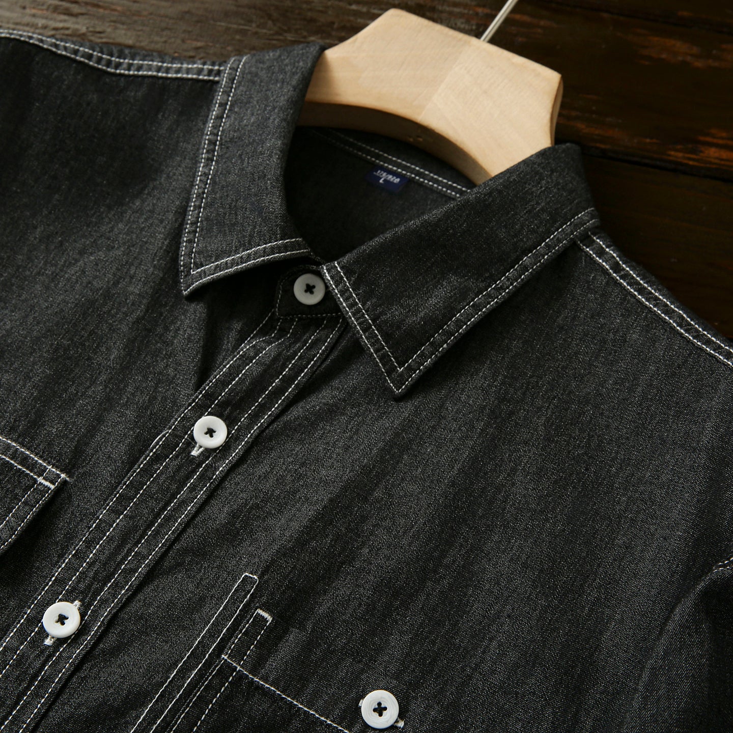 Pure Cotton Enzyme Wash! Export Surplus Men's Summer Turn-down Collar Denim Short Sleeve Shirt Top