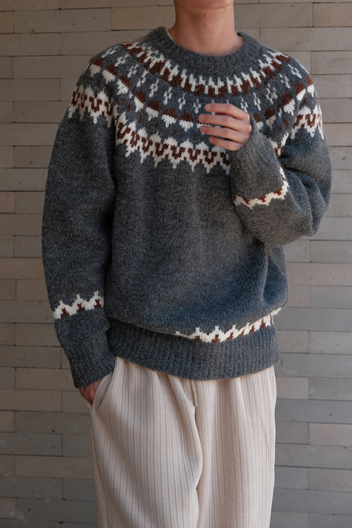 Coke Life CARPEM Winter Fair Isle Sweater - Thickened Coarse Knit Handmade Jacquard Round Neck Top