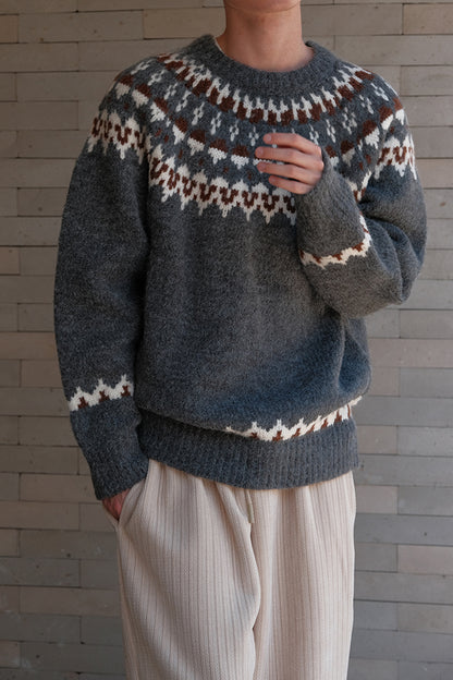 Coke Life CARPEM Winter Fair Isle Sweater - Thickened Coarse Knit Handmade Jacquard Round Neck Top
