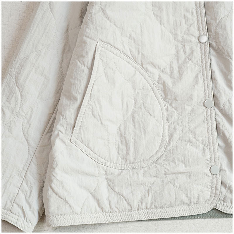 Reversible Quilted Cotton Jacket – Lightweight Loose Fit with Round Neck for Spring/Autumn