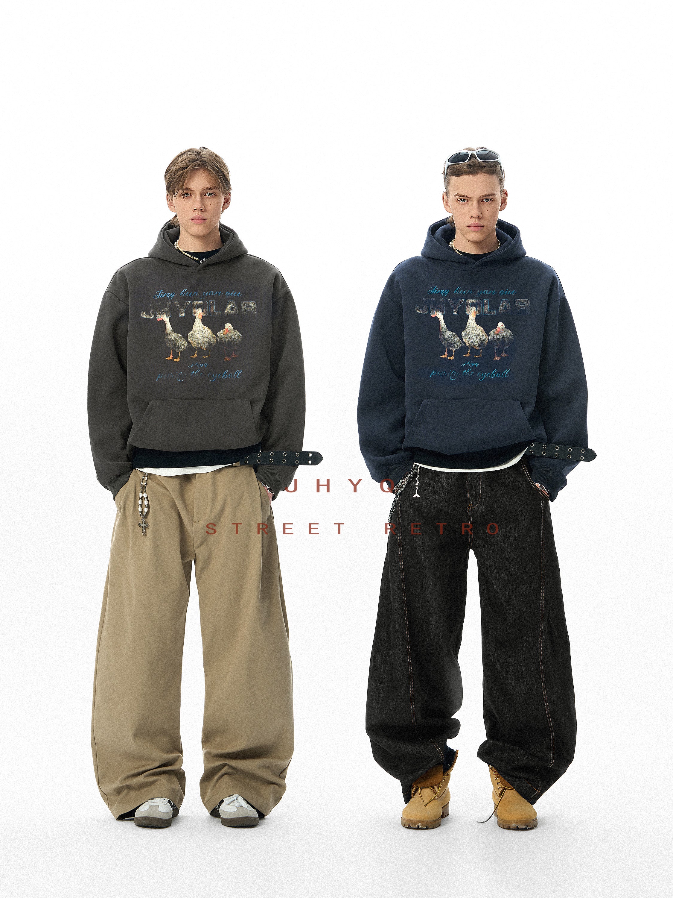 “Good Luck” Duck Hoodie – Oversized Streetwear Couple Style in a Relaxed American Cut