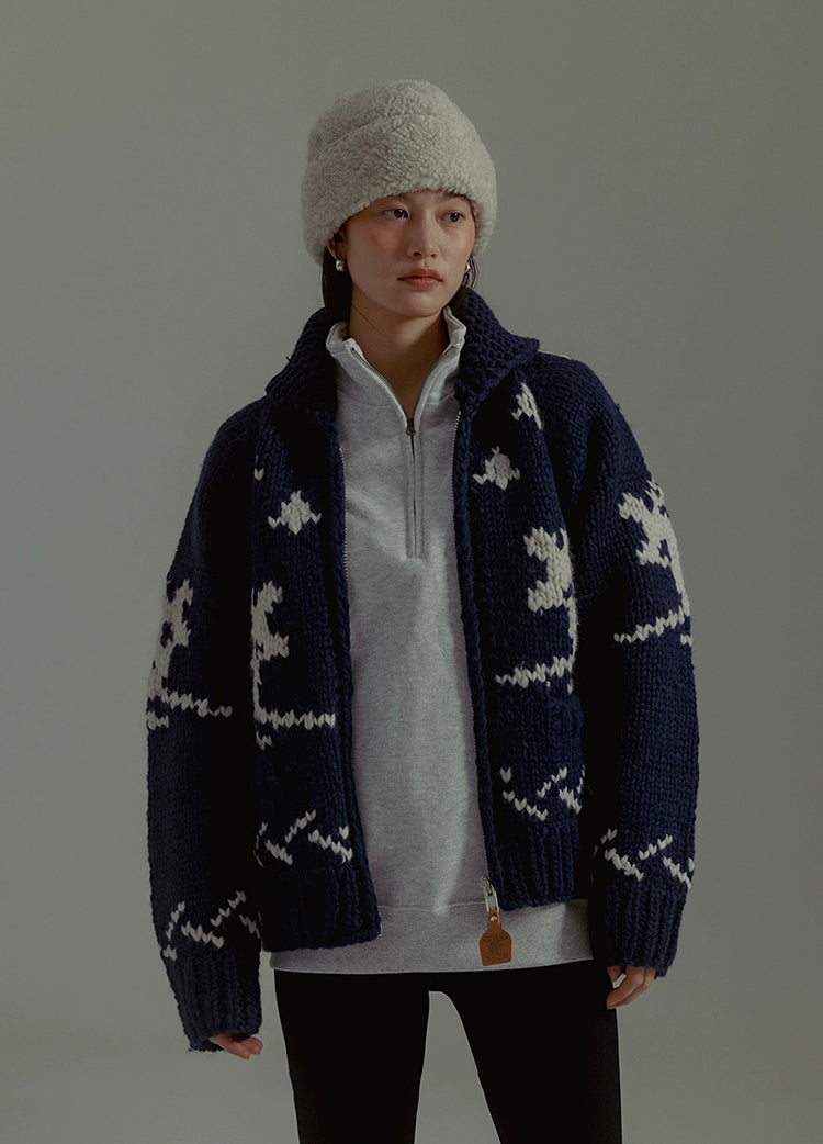 Handmade Wool Zipper Knit Sweater Coat