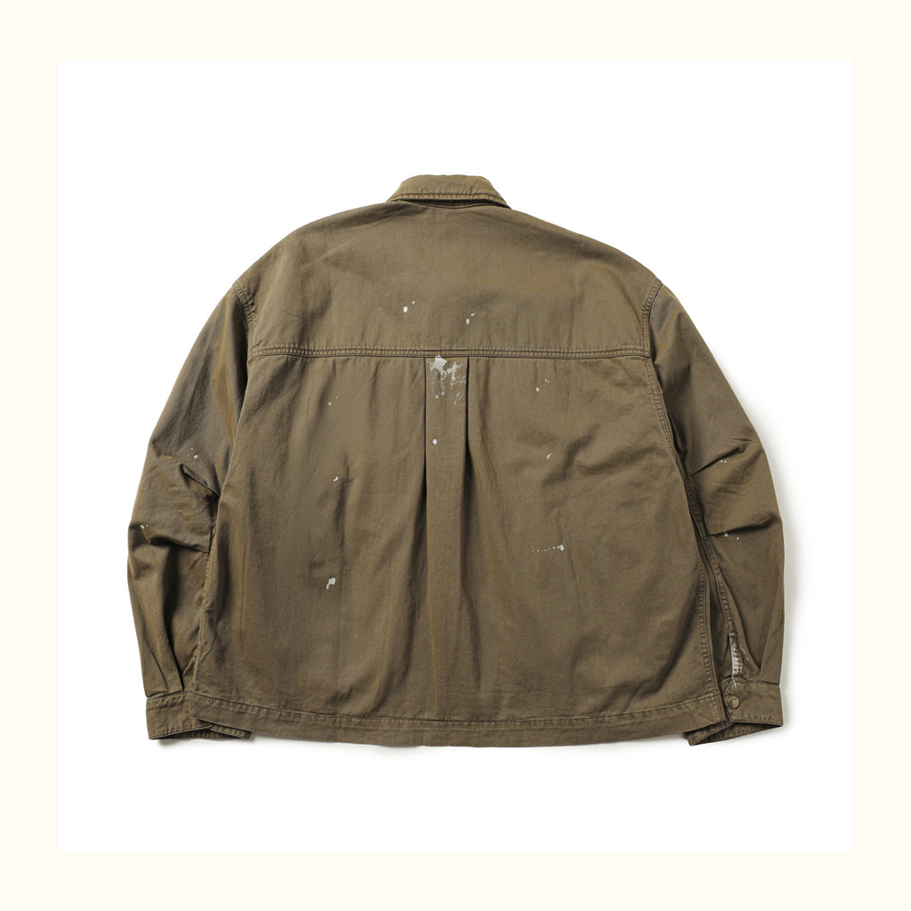 Heavy-Duty Washed Multi-Pocket Workwear Jacket – Ink-Splattered, Turn-Down Collar (Unisex)