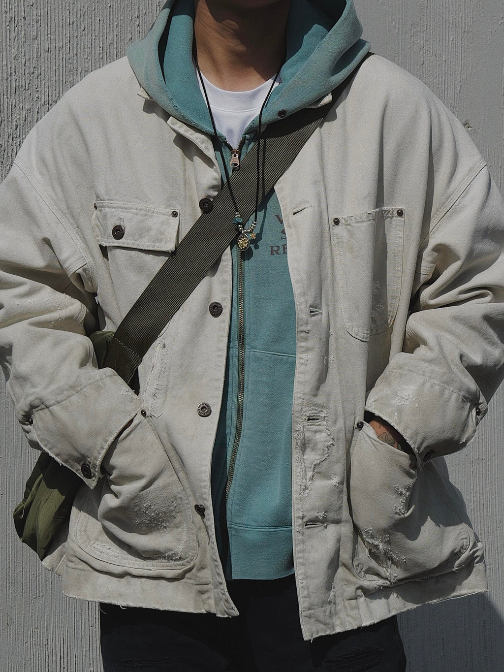 Japanese Trend All-Cotton Washed Vintage Distressed Zipper Hoodie