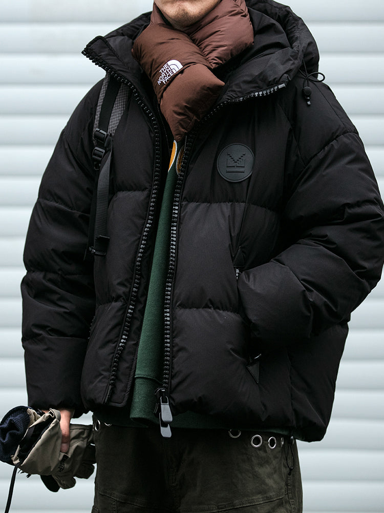 Detachable Fake Two-Piece Wool Collar Puff Feel Down Jacket Men Winter Trendy Loose Thickened Plaid Pattern Coat Trendy