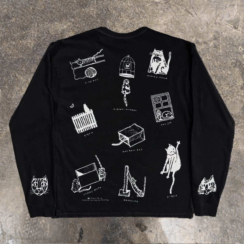 Bomba Studio Cat Print Long-Sleeve Tee — Retro Hong Kong Student Streetwear