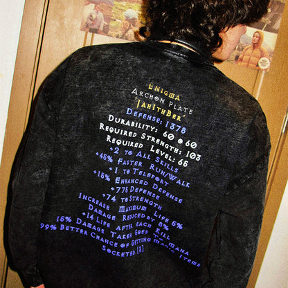 TEE7 Diablo Rune Mystery Crewneck Sweatshirt - Vintage Washed Heavyweight Cotton (Unisex)