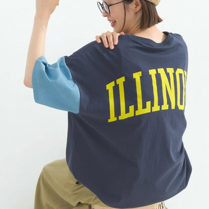 Japanese Style Stitching Denim Pocket Letters Profile T-shirt Designer Loose Casual Summer Patch