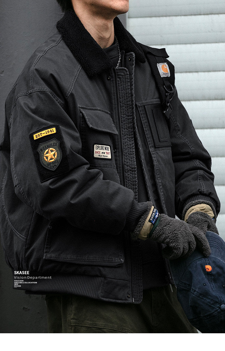 American Retro MA-1 Flight Jacket - Lambswool Collar 90% Down Bomber Coat