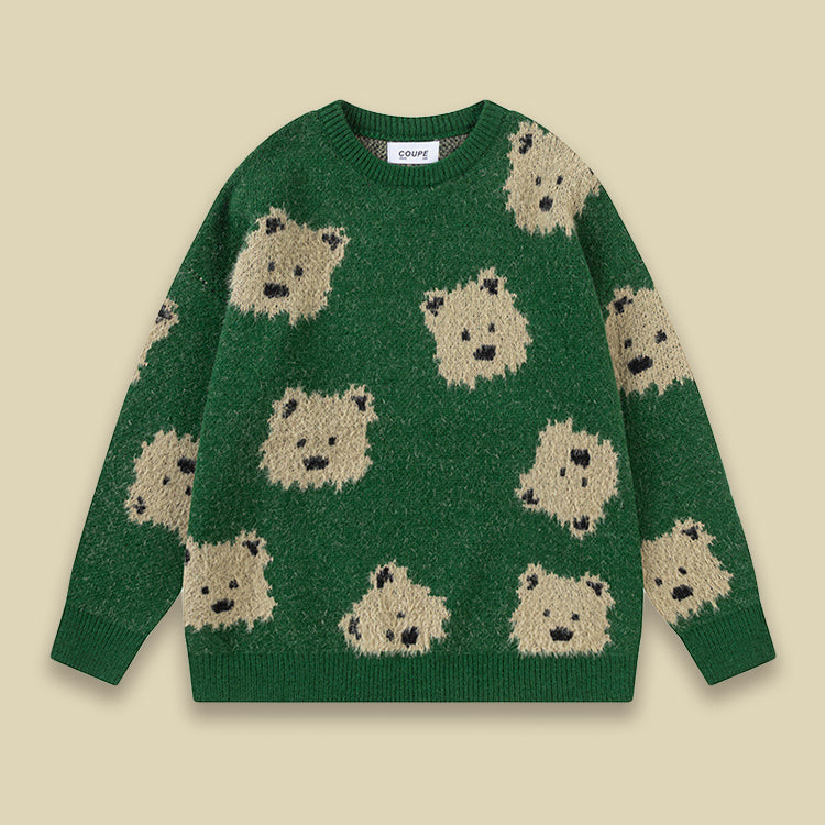 Color-Block Cartoon Puppy Knitted Sweater – Designer Brand Unisex