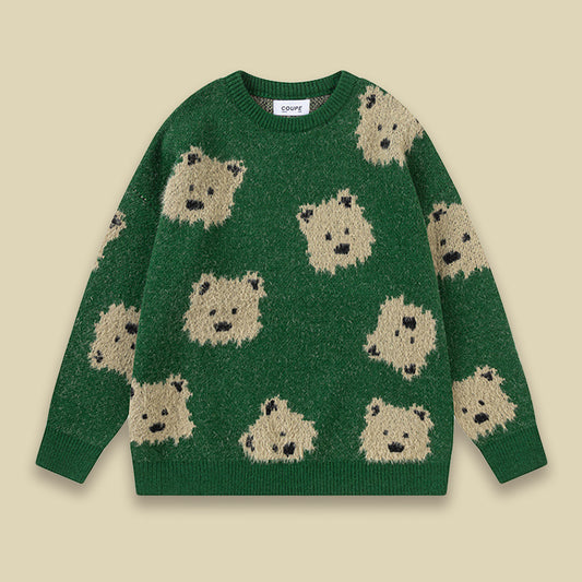 Color-Block Cartoon Puppy Knitted Sweater – Designer Brand Unisex