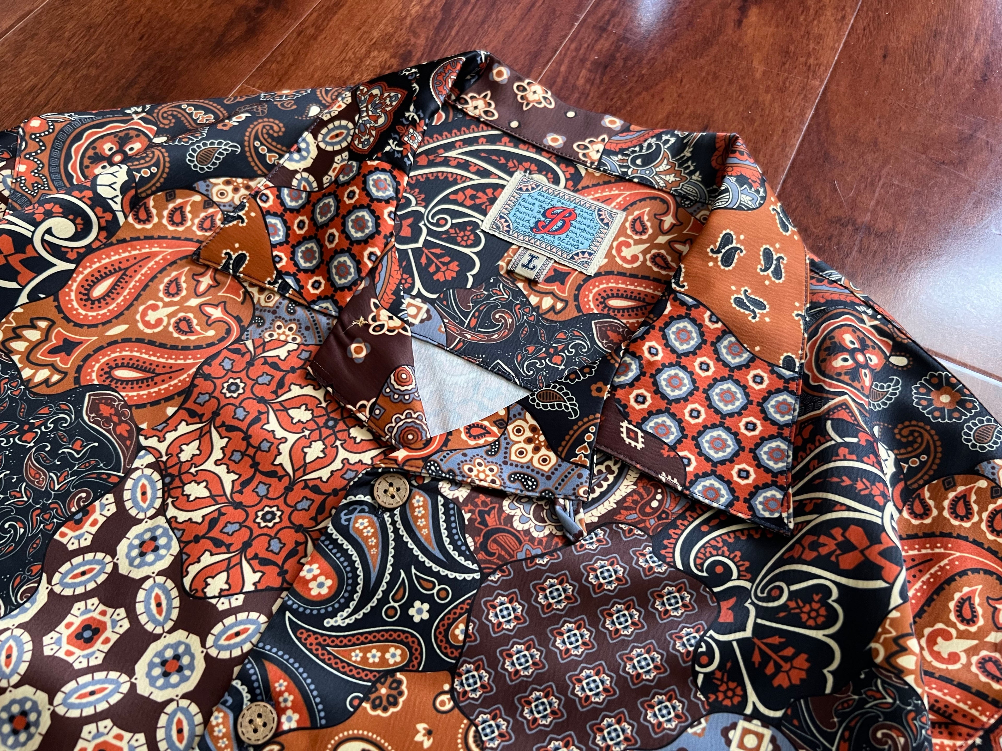 Ukiyo-E Patchwork Style Loose Drape Hawaiian Cuban Collar Printed Aloha Shirt Short Sleeve Shirt