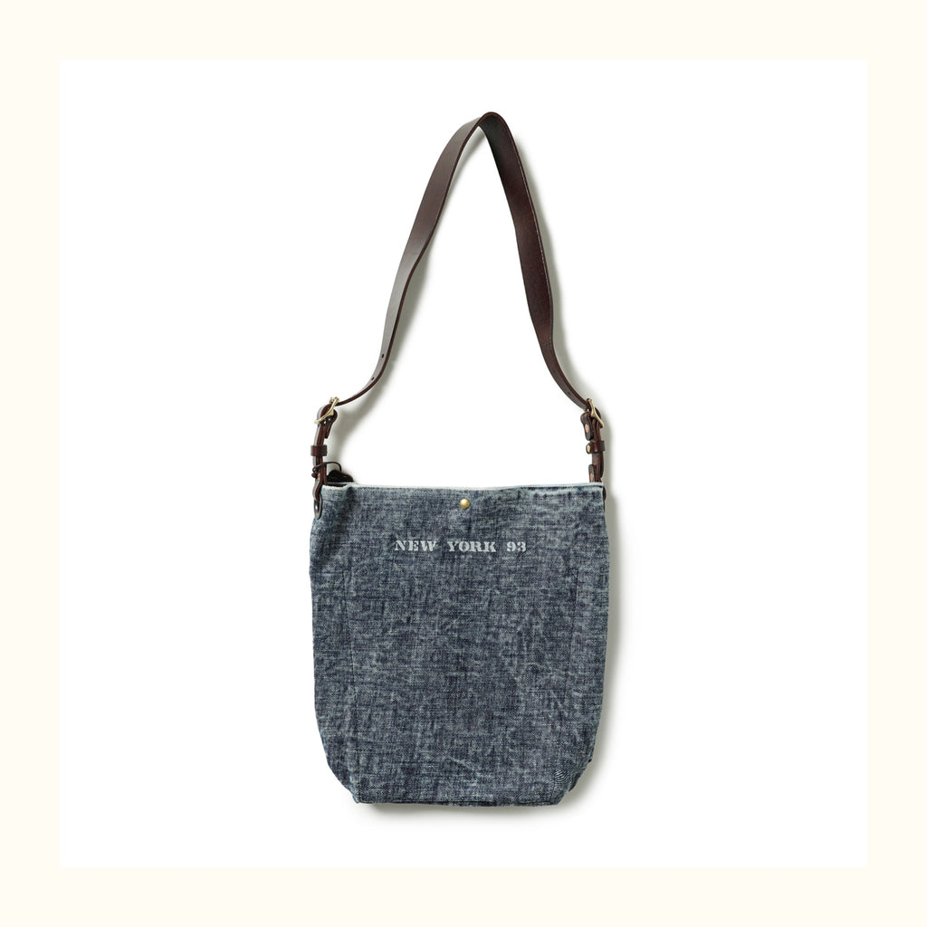 Pure Copper Hardware Imported Vegetable-Tanned Leather Hobo Bag with Denim Large Capacity Casual Bucket Bag Crossbody Bag