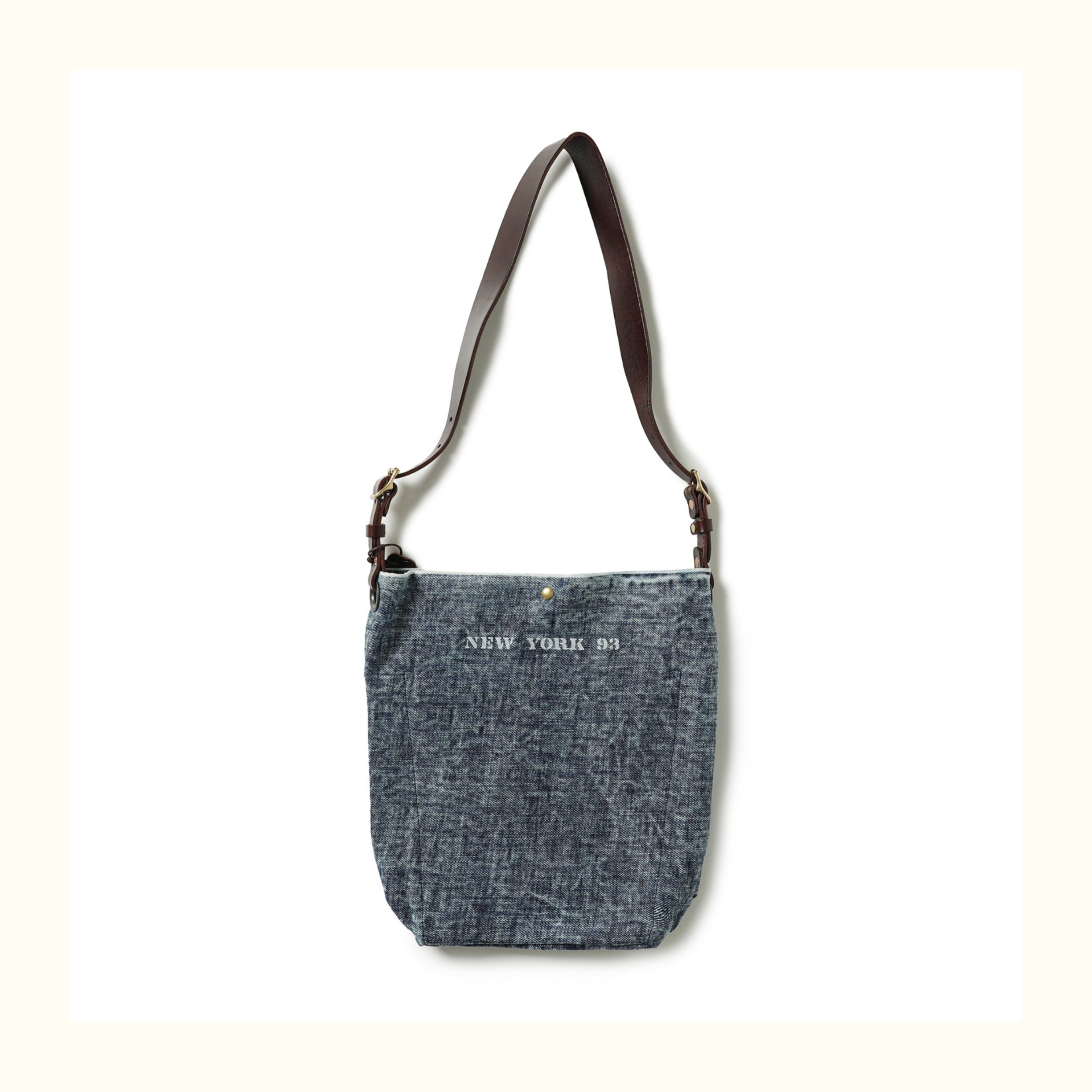 Pure Copper Hardware Imported Vegetable-Tanned Leather Hobo Bag with Denim Large Capacity Casual Bucket Bag Crossbody Bag