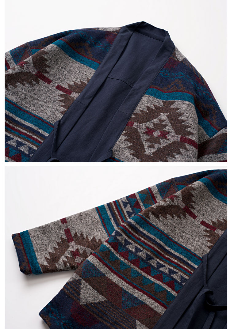 Men's Japanese Retro Reversible Ethnic Style Dao Robe Jacket