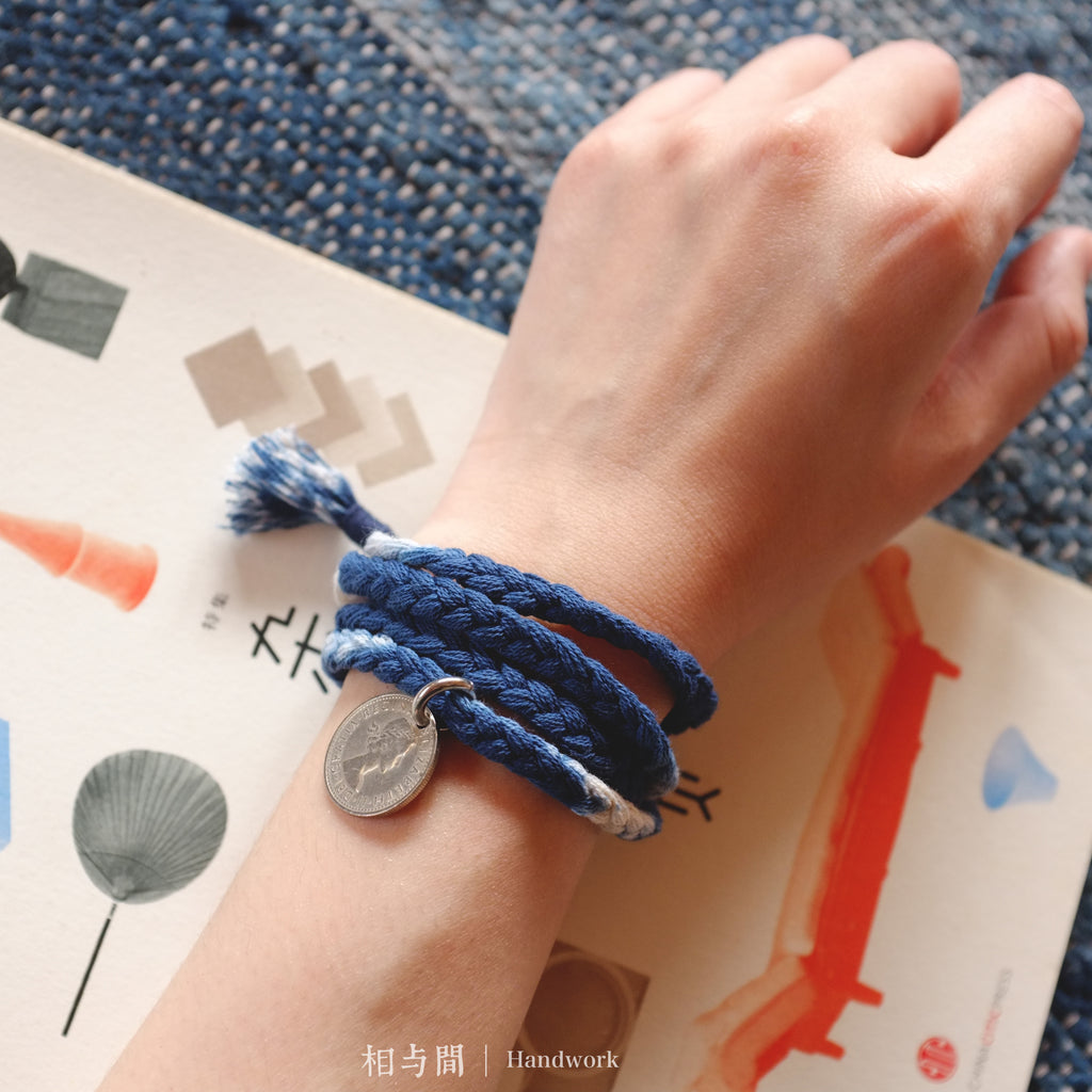 Sixpence Lucky Coin Blue Dyed Woven Bracelet Amekaji Indigo National Trend Couple Bracelet