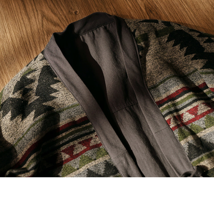 Men's Japanese Retro Reversible Cotton Robe Cardigan