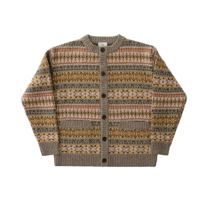Fair Isle Ethnic-Style Merino Wool Cardigan – Thick Knit Unisex