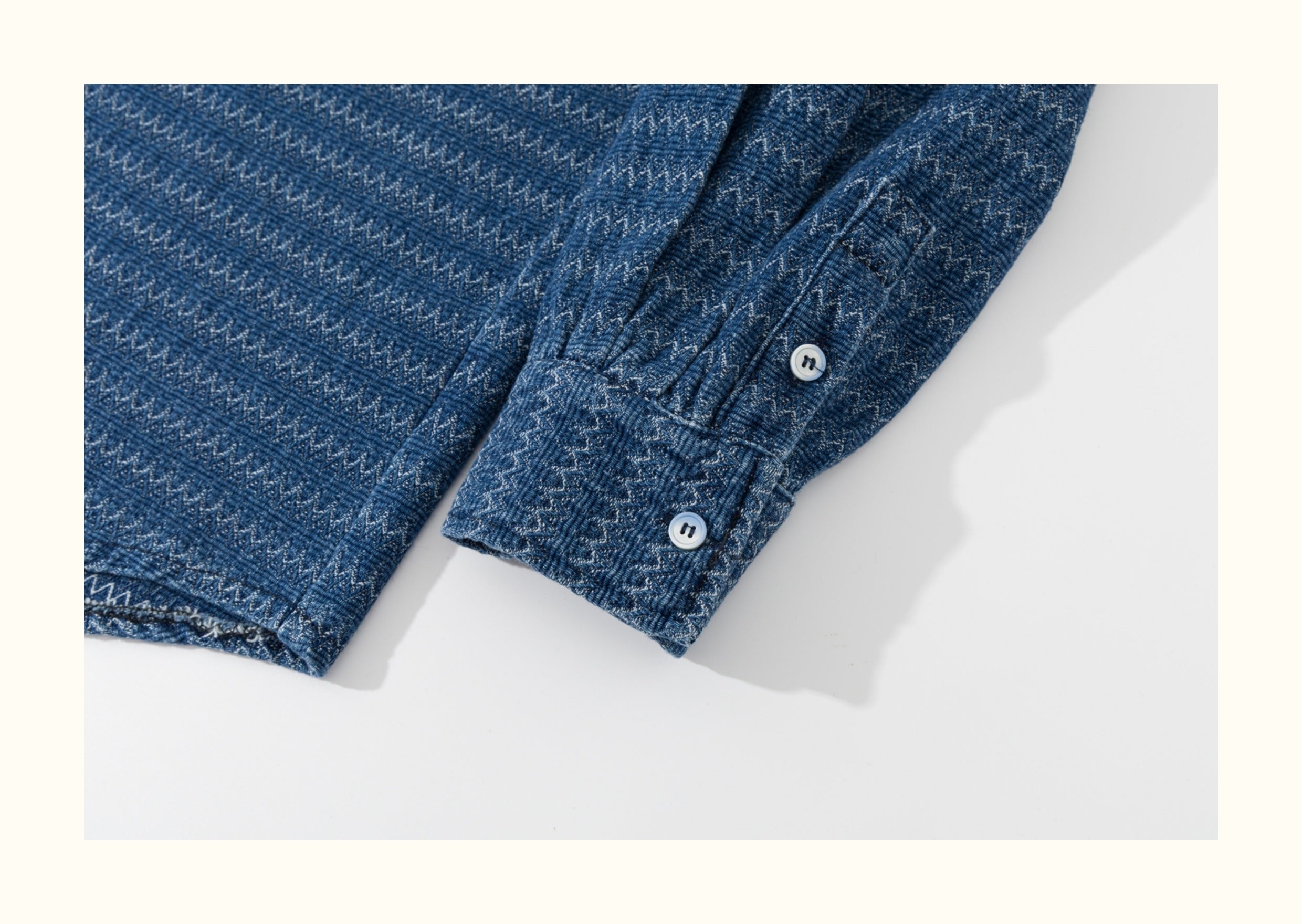 Japanese Ethnic Jacquard Denim Shirt Jacket – Loose & Cozy for Autumn/Winter