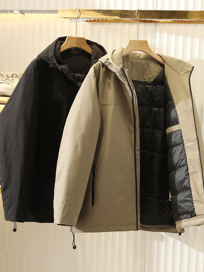 Men's Plus Size European American Style Down Jacket - Winter Windproof Thickened Hooded Cold-Resistant Coat