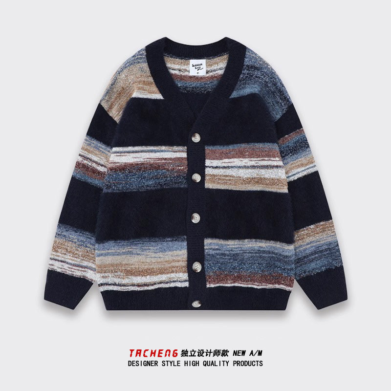 Retro Striped Cardigan Sweater – Simple Unisex Designer Knitwear