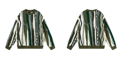 Medria Unisex Retro Bitter Melon Stripe Sweater - Loose Lazy Casual Knitwear