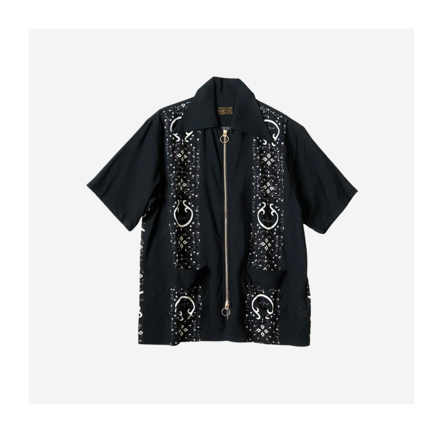 Japanese Style Casual Double Zipper Printed Short Sleeve Shirt Loose Fit Unisex