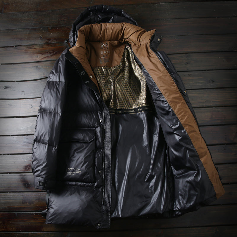 High-Fill 90% Goose-Down Mid-Length Puffer Jacket – Hooded & Cold-Resistant (Plus Sizes Available)
