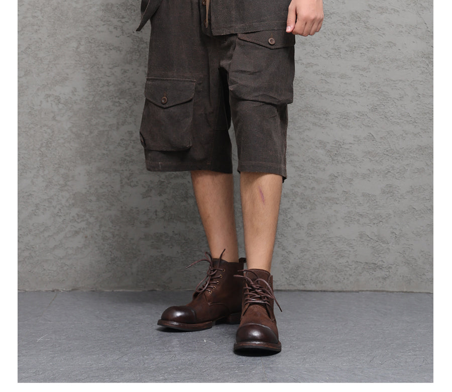 Wild Silk Cuban Collar Half Sleeve Shirt Men's Dye Yam Dyed Tussah Silk Aloha Retro Short Sleeve Shirt Summer